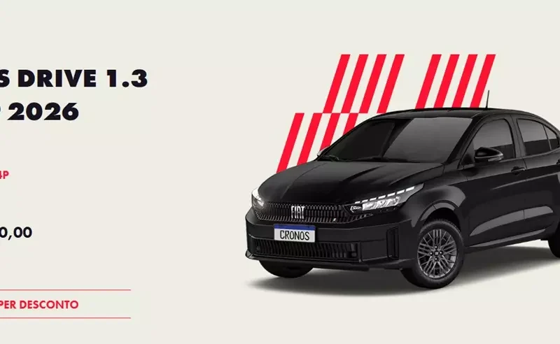 Promoção imperdível: Fiat Cronos Drive 1.3 2026 por apenas R$ 96.990